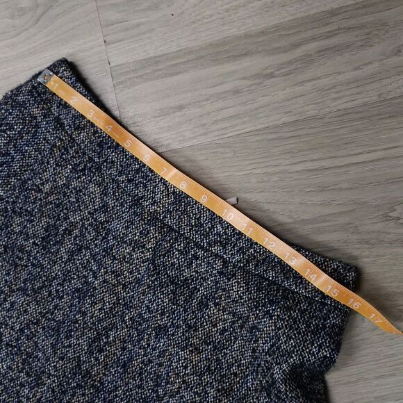 ANN TAYLOR Midi Skirt Size 6 Navy Blue Woven Tweed Wool Blend A-line Twee School - Picture 4 of 6